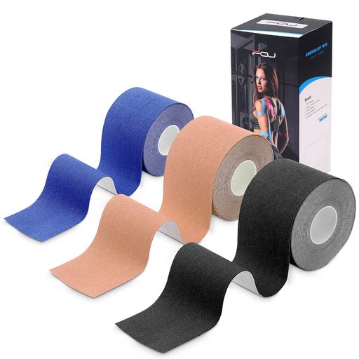 テーピングテープ3巻入5cmx5mキネシオロジーテープキネシオテープ筋肉・関節をサポート通気性伸縮性強..