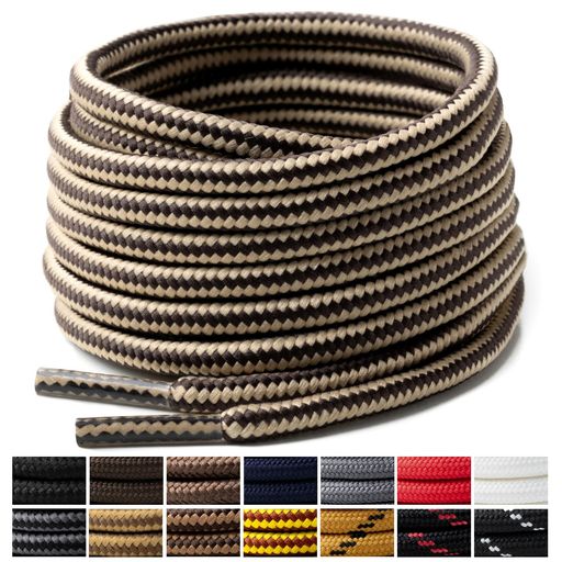 [Handshop]2足分丸紐靴紐4mm耐久性登山靴ハイキング(ライトブラウン/ブラック、140cm)