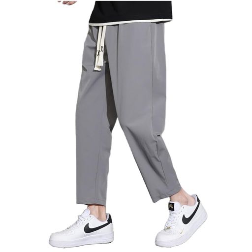 ズボンメンズ夏服カジュアルサルエル9分丈速乾性アイスシルクメンズパンツズボンポケット付き無地通気..