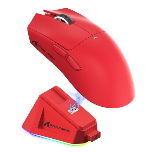 ATTACK SHARK X11 ゲーミングマウス ワイヤレス 無線 2.4G/BLUETOOTH/USB-C 超軽量63G 22000DPI 充電ドック付き 最大65時間動作 技適取得済み (レッド)