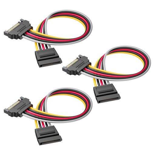 Cable Matters 3개 세트 SATA 전원 연장 케이블 - 20cm, 15핀 SATA 남성-암, HDD/SSD/광학 드라이브/PCI-E 카드 대응