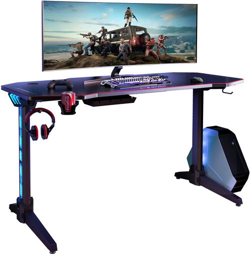 U-POWER ゲーミングデスク [日本メーカー監修] LED 幅140CM×奥行65CM パソコンデスク PCデスク ホワイト