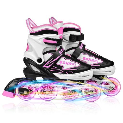 SOHAPIインラインスケートインラインシューズローラースケート大人子供用ジュニアローラーローラーブレード女の子男の子初心者向け耐久通気性安全静音全ウィルが光る4サイズ調整可能…