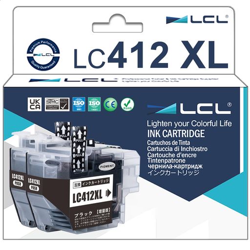 LCLBrother用ブラザー用LC412LC412XLLC412BKLC412XLBK増量顔料(2パックブラック)互換インクカートリッ..