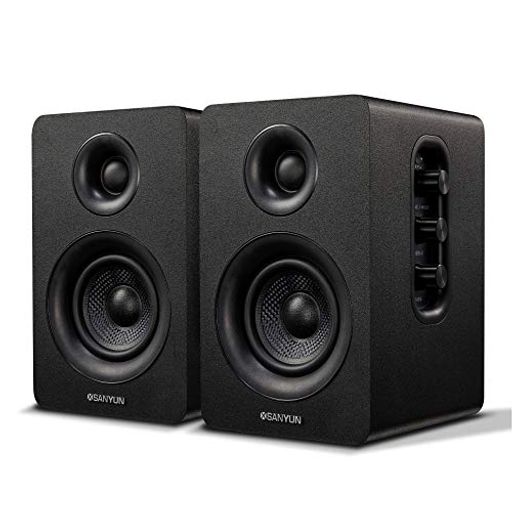 Sanyun SW208 3 ”アクティブBluetooth5.0ブックシェルフスピーカー– 60Wカーボンファイバースピーカーユニット–内蔵24ビットDAC –ダイナミック3Dサラウンドサウンド–