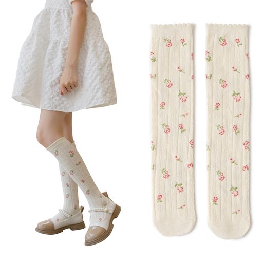 Socks, Tights, Spats - [QjYqjmX]ハイソックスキッズ女の子レースリボン靴下膝下子供フォマール1足セット水玉ガールズ3-8歳