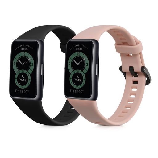 KWMOBILE 2X 交換バンド HUAWEI BAND 6対応 ベルト - シリコンバンド ソフト TPU 耐久性 黒色/アンティークピンク