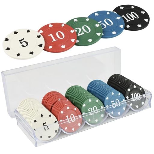 AILUNATE カジノチップ カジノコイン チップ ポーカーチップ プラスチック 数字入り 厚め パーティーゲーム ケース付き 5種類 100枚 AILUNATE カジノチップ カジノコイン チップ ポーカーチップ プラスチック 数字入り 厚め パーティーゲーム ケース付き 5種類 100枚