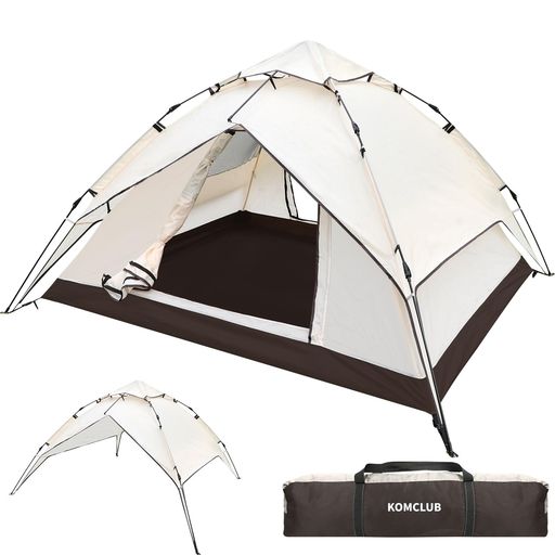 KOMCLUBテントワンタッチキャンプテント3-4人用2WAYポップアップ式簡単設営二重層uvカットサンシェード..