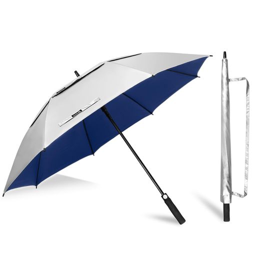 ZOMAKEゴルフ傘長傘日傘晴雨兼用62/68インチ弧長大きいおしゃれ二層構造超撥水耐風ワンタッチ強風豪雨·梅雨対策スポーツ観戦メンズ収納ポーチ付き