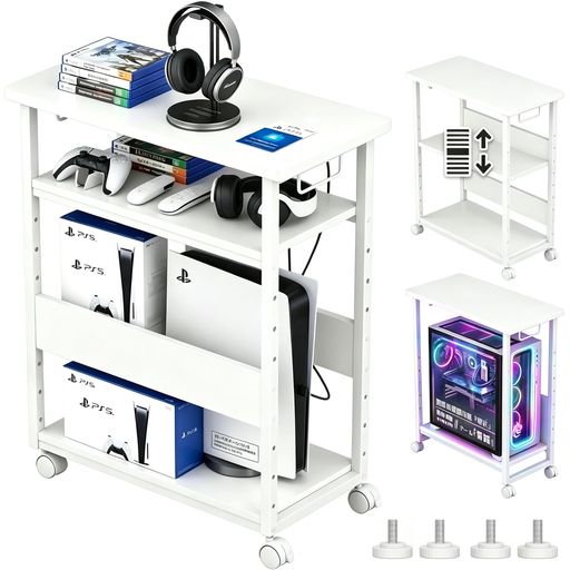pcラック 3段 pcワゴンパソコンワゴン キャスター付き 棚板高さ9段階調節 パソコンラック cpuワゴン 両側取っ手付き プリンターラック サイドデスク 木製 デスクサイ…