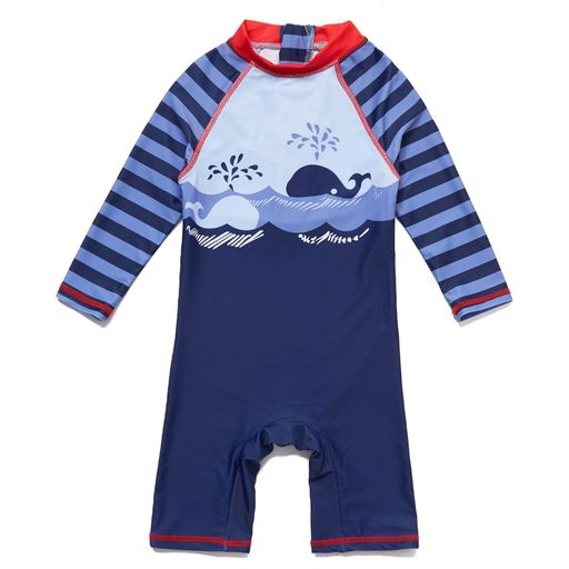 Swimming Suits - BONVERANO男児用ベビーラッシュガードUPF50+UVカット長袖ワンピースバックジップ(Whale218-24Months)