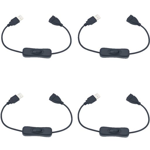 USB スイッチ, CESFONJER 4 個 30cm USB 延長ケーブル オン/オフスイッチ付き, 小さなデスクランプ/ファンのためにフィットし、LEDライトを