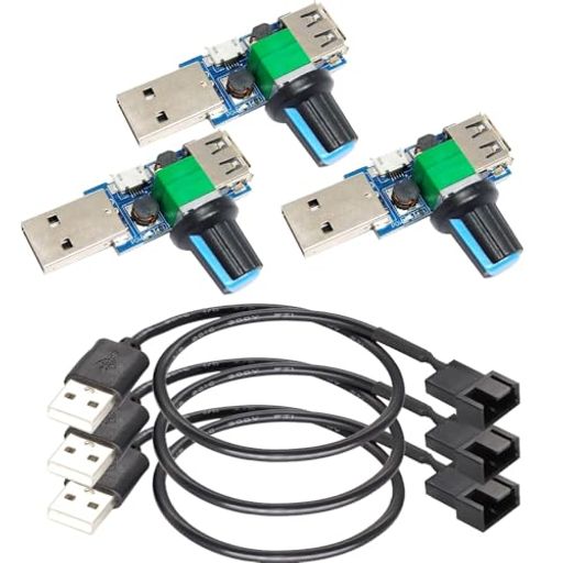 Kiligen 3個 USB から 3ピン/4ピン PWM 5V USB スリーブファン電源アダプタケーブル、USB ファンガバナー速度制御ノブオン/オフスイッチ付き