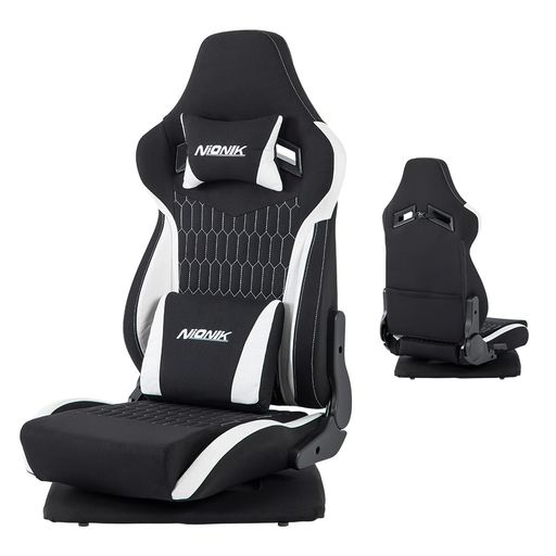【ゲーミング座椅子 仕様】サイズ:L54cm*W67cm*H90cm;座面高さ:10cm;本体重量:約13.8;耐荷重:約136kg;素材:ファプリック+ウレタンフォーム;機能:90°-180°リクライニング、360°回転、肘掛けなし 【ゲーミングチェア 超絶な座り心地】人間工学でいう『生活しやすさ、働きやすさ、遊びやすさ』の視点を生かした設計により、からだ全体を包み込む3次元フィルムはNIONIK伝統。座面とクッションは通気性が良いファブリック生地を採用していますので、長時間の着座に疲れを与えません。 【日本住宅に合う和風ゲーミング座椅子】NIONIKらしさを失わず、洋室にも和室にも合うゲーミング座椅子はコックピット風の近未来的なデザインと高級感に満ちた質感で、ゲームプレイのモチベーションを刺激。組み合わせ可能な多彩な機能とともに、独自の世界を作り上げることをサポートします。 【部屋に馴染む、誰にでも使いやすい】座り心地・機能性はそのままにサイバー感のない、お部屋に馴染むデザインのチェアです。通気性が良いファブリック生地を採用していますので、夏は暑すぎず、冬は寒すぎず快適に過ごせます。
