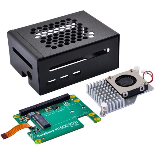 GEEEKPI RASPBERRY PI 5用メタルケース、公式RASPBERRY PI M.2 HAT+およびアクティブクーラー付き、M.2 SSD 2230/2242をサポート