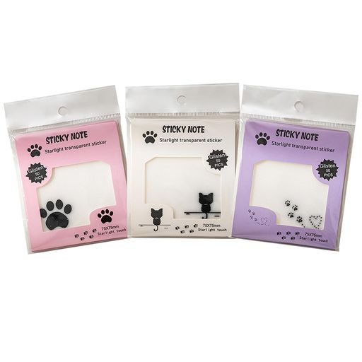 WIICOYK可愛い猫おしゃれ付箋シート大きい75x75mmふせんフィルム防水強粘着3冊セット事務用品おもしろ文房具便利