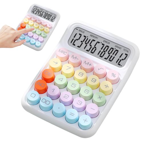 Calculators - 電卓かわいいカラフル電卓12桁おしゃれ計算機滑り止め丸ボタン大型ディスプレイ学生文房具用品軽量携帯便利押しやすい人間工学設計オフィス家庭学校用(ホワイト)