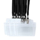IDカードホルダー首掛けネックストラップ名札ネームホルダー名札ホルダースタッフ社員証名刺パス展示会ソフト防水透明横型100枚セットブラック