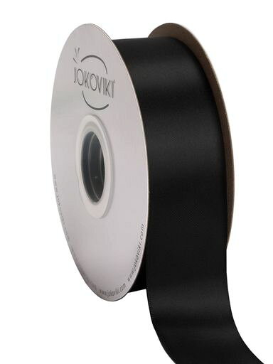 【JOKOVIKI】ブラックサテンリボン 38mm幅 ダブルフェイス クオリティサテン - ギフトラッピング、ウェディング、招待状、クラフト、アパレル、ヘッドバンド用 - 45メートル/巻き