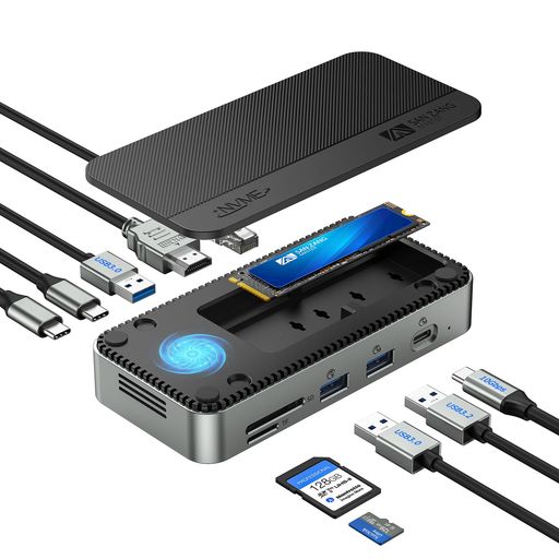 SAN ZANG MASTER 10 IN 1 ドッキングステーション M.2 SSD 外付けケース付き ファン付き 10GBPS高速転送 PD100W充電 4K 60HZ HDMI出力 1000MBPSLANポート USB C ハブ