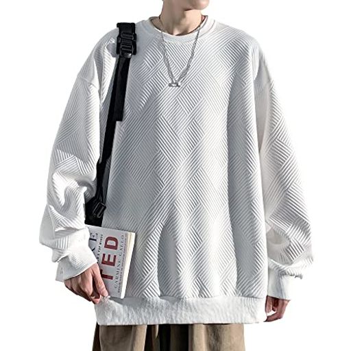 [Culeevp]トレーナーメンズ長袖大きいサイズ無地ワッフル秋服冬服パーカーメンズ白2XL