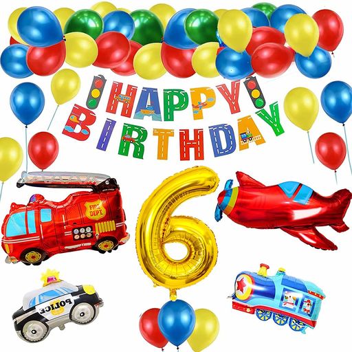 誕生日飾り付け数字バルーン男の子6歲誕生日バルーン車バースデー飾りHappyBirthday風船装飾車男の子パ..