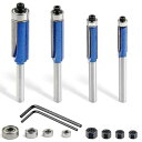 Shineyooトリマービットルータービット轴径6mm4本入り面取りビットベアリング付きトリマービットストレートほぞカッター飾り面加工電動トリマー...