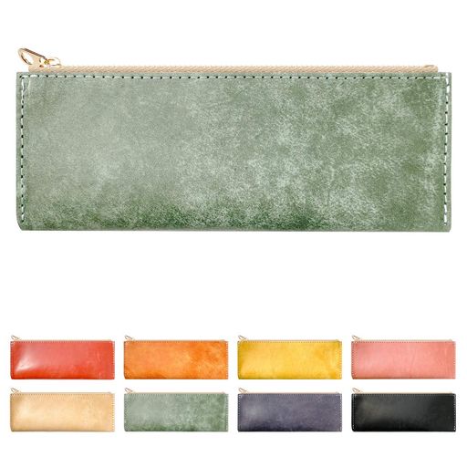 [leo&aoi]イタリア製本革マヤベリーペンケース革薄型コンパクトスリム筆箱ペン入れ筆入れシンプルステーショナリーイタリアンレザー革レディースメンズマヤレザーモスグリーン