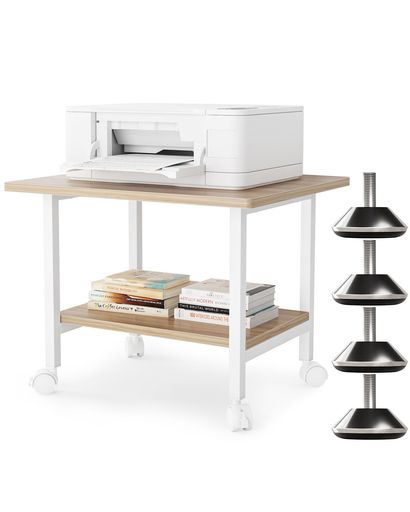 DEWELプリンター台幅48x奥行40x高さ37cmプリンターラック2段キャスター付きアジャスター付き机上台プリンターカートプリンタースタンドサイドテーブル机下/机上両対応オフィス/ホーム用