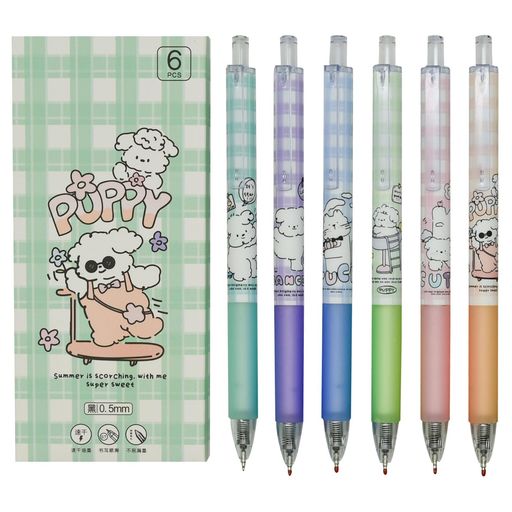 【インク】黒インク/ボール径:0.5mm 【製品情報】全長約145mm/約9g軸素材:プラスチック 【セット内容】6色x各色2本(合計12本セット)/仕様:ノック式ボールペン 【特徴デザイン】滑らかな書き心地、軽量で、握りやすく軸に動物の子犬の飾りがついたボールペンです 【ギフト】可愛い面白い筆記用具系は、普段使いにも、ちょっとしたプレゼントにもおすすめ