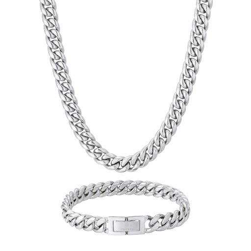 KRKC&CO喜平ネックレスとブレスレットセットメンズ幅8mmマイアミキューバンチェーン18kgpキヘイ4面カットアクセサリーHIPHOPプレゼント誕生日ギフト...