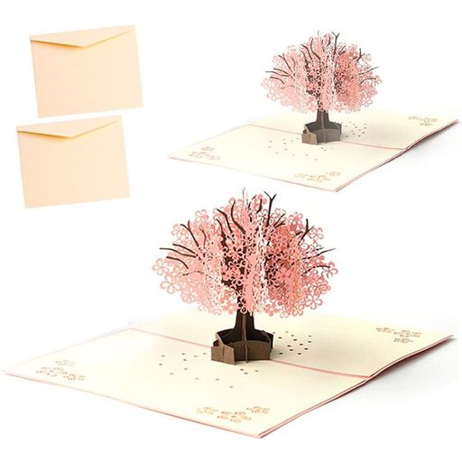 moin moin メッセージ カード 本体 + 封筒 x 2つセット | お家で お花見 桜 チェリーブロッサム 春 美麗 3D 立体 飛び出す/お祝い 祝 誕生日 バースデー 母の日 ピンク (桜吹雪) 2301me270