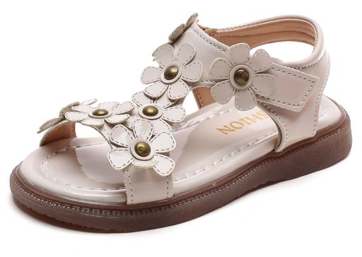 [WUIWUIYU]ガールズサンダル子供サンダル女の子オープントゥマジックテープ式軽量滑り止め歩きやすい夏靴ベージュ18.5cm