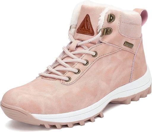 [Putu]冬靴レディース防寒靴メンズ防水防滑スノーブーツ雪用靴男女兼用耐磨耗衝撃吸収裏起毛ハイカット登山靴アウトドアトレッキングシューズ24.0cmピンク