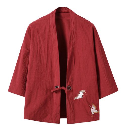 [YFFUSHI]カーディガンメンズ和式パーカー七分袖長袖羽織メンズおしゃれM-5XL半袖和風薄手刺繍鶴和式5..