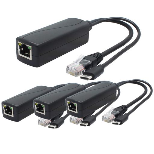 ANVISION4パック5VPoEスプリッター、USBTypeC、48V〜5V2.4A、IEEE802.3af準拠