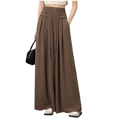 [newsight]ワイドパンツレディースロングパンツ春夏薄手ゆったり脚長着痩せ無地おしゃれカジュアルオフィス(JPアルファベットLモカ)