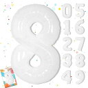 GOPATY数字バルーン大きい40インチ約100cmナンバーアルミ風船誕生日飾り付け記念日バースデーパーティーお祝い成人式卒業入学(8白)