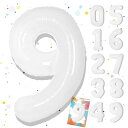GOPATY数字バルーン大きい40インチ約100cmナンバーアルミ風船誕生日飾り付け記念日バースデーパーティーお祝い成人式卒業入学(9白)
