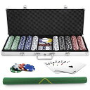 GIANTEXポーカーチップ500枚5色数字なしカジノ11gポーカーセットアルミケース鍵付きポーカーマット付きダイス5個ボタン3個トランプ2組カジノチップチップ...
