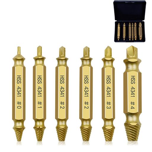 YFFSFDC ドリルビットセット ネジ取リビット 潰れた ネジ 折れたボルト エキストラクター ネジ抜き 専用工具 ネジ山補修キット 6本セット (ゴールド 6本)