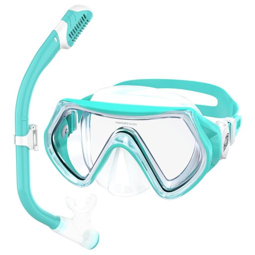 【2点セット】Findwayマスク&スノーケルセット子供シュノーケリングキッズシュノーケル子供ダイビングマスク曇り止めUVカット強化ガラスシリコーン製装着簡単超コスパ耐衝撃高密着性5才…