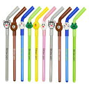 MAYDAHUIおしゃれストロー形動物ボールペン12本セット0.5MM黒インクジェルボールペンかわいいかきやすい文房具オフィスパーティー用品プレゼント