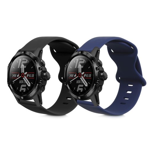kwmobile2xCOROSVERTIX/APEX(46mm)/APEXPRO対応バンド-交換ベルトシリコンサイズL17.2-23.8cm黒色/紺色