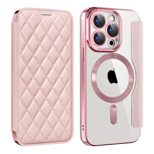 樂天商城 - MuZiFiPhone15Pro用ケース手帳型Magsafe対応クリア背面透明キルティング高級なPUレザースマホケースカード収納おしゃれ韓国人気財布型カバー軽量アイフォン15Pro用手帳カバーケース