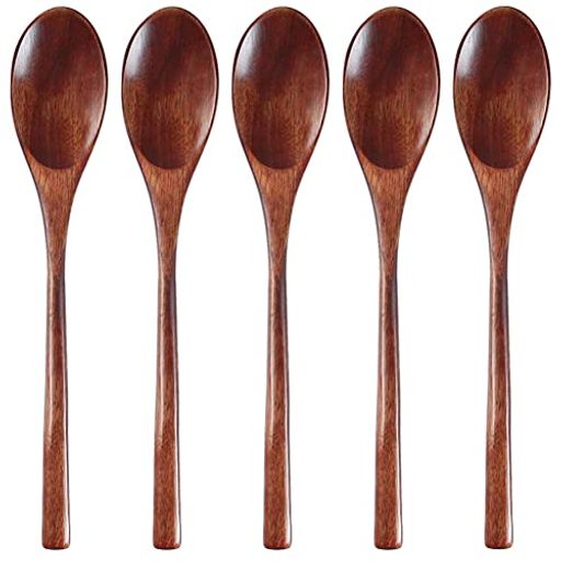 AOOSYスプーン5本セット22cm塊木で掘り出した接着剤なし天然木製スプーン天然漆りスプーン弁当箱食堂用..