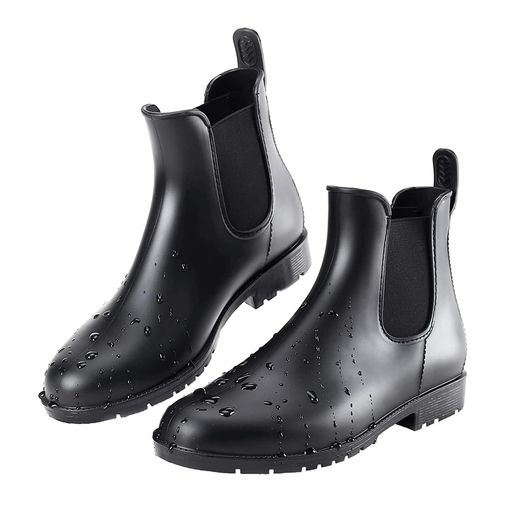 [OIENNI]レインシューズレディースレインブーツサイドゴア雨靴軽量防水シューズオシャレショートブーツガーデニング厨房靴釣り花見梅雨対策通勤通学晴雨兼用(ブラック日本の靴のサイズ…