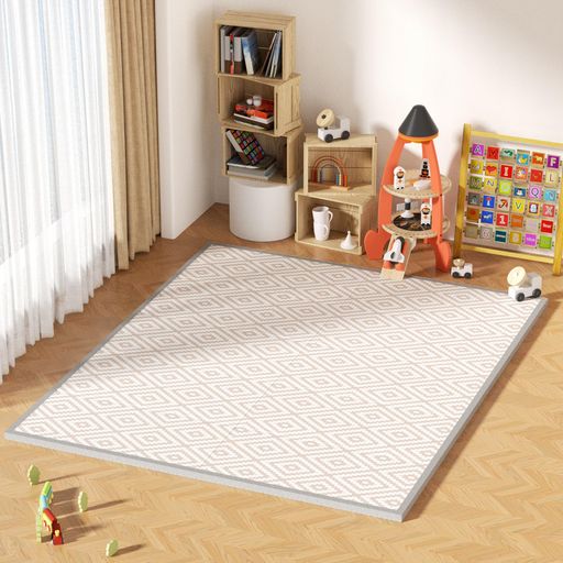 GruFini プレイマット 赤ちゃん 折りたたみ 200x150x2cm 厚手 安全検査済み ベビーマット 防水 防音 ベビープレイマット 滑り止め おしゃれ ベビー 出産祝い 一枚入り (200x150x2cm, ひし形)