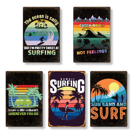 Lezalicブリキ看板サーフビーチ壁飾りアメリカンプレートインテリアレトロ雑貨ヴィンテージ風アンティーク(SURF3)